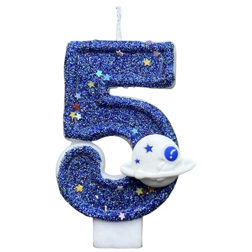 Geburtstagskerzen - BNumber Kerzen für Geburtstagstorten | Blauer Weltraumplanet Geburtstagskerzen Zahlen | Tortendeko | Geburtstag Zahl Kerze | Neuheit Cake Topper Dekorative Kerzen von Lumiscent