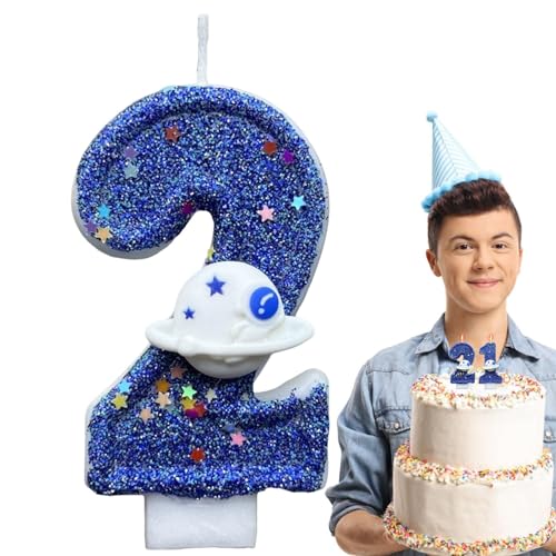 Geburtstagskerzen - BNumber Kerzen für Geburtstagstorten | Blauer Weltraumplanet Geburtstagskerzen Zahlen | Tortendeko | Geburtstag Zahl Kerze | Neuheit Cake Topper Dekorative Kerzen von Lumiscent