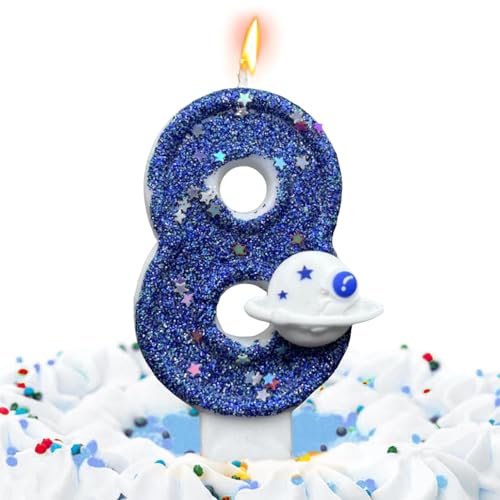 Geburtstagskerzen - BNumber Kerzen für Geburtstagstorten | Blauer Weltraumplanet Geburtstagskerzen Zahlen | Tortendeko | Geburtstag Zahl Kerze | Neuheit Cake Topper Dekorative Kerzen von Lumiscent