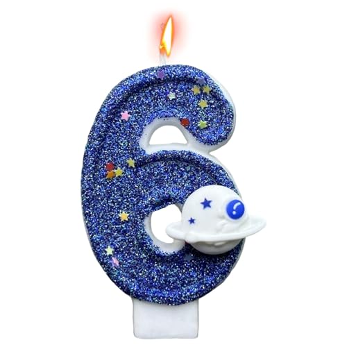 Geburtstagskerzen - BNumber Kerzen für Geburtstagstorten | Blauer Weltraumplanet Geburtstagskerzen Zahlen | Tortendeko | Geburtstag Zahl Kerze | Neuheit Cake Topper Dekorative Kerzen von Lumiscent