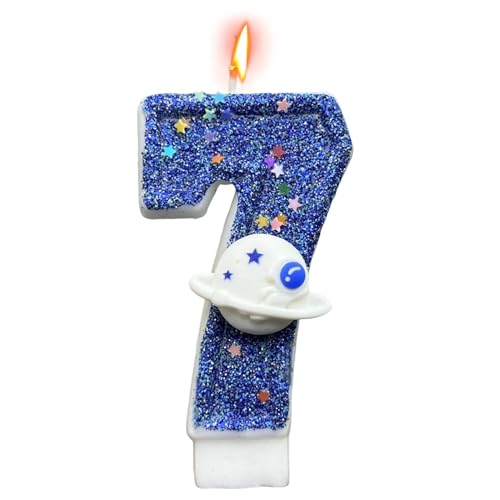 Geburtstagskerzen - BNumber Kerzen für Geburtstagstorten | Blauer Weltraumplanet Geburtstagskerzen Zahlen | Tortendeko | Geburtstag Zahl Kerze | Neuheit Cake Topper Dekorative Kerzen von Lumiscent