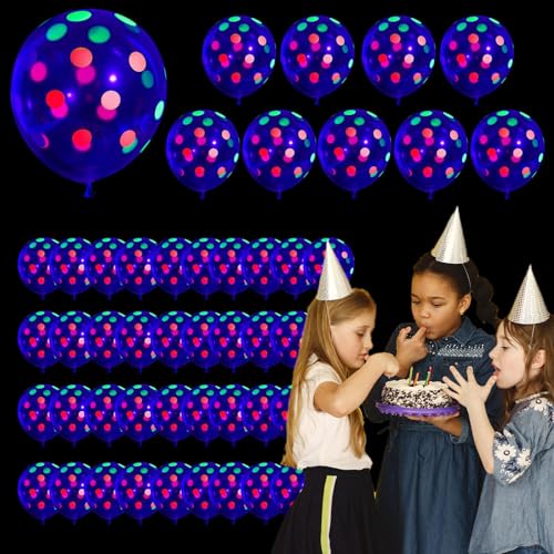 Glow Ballons, Transparent Ballon mit Herzen Punkte Sterne, 50 Fluoreszierende Luftballons, Glow In The Dark Supplies Dekorationen Für Tanz Karneval von Lumiscent