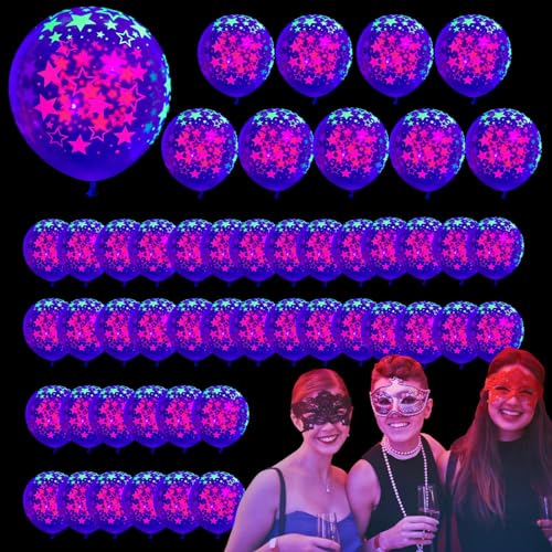 Glow Ballons, Transparent Ballon mit Herzen Punkte Sterne, 50 Fluoreszierende Luftballons, Glow In The Dark Supplies Dekorationen Für Tanz Karneval von Lumiscent