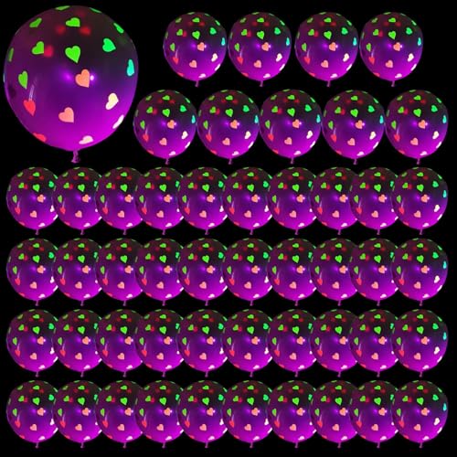 Glow Ballons, Transparent Ballon mit Herzen Punkte Sterne, 50 Fluoreszierende Luftballons, Glow In The Dark Supplies Dekorationen Für Tanz Karneval von Lumiscent