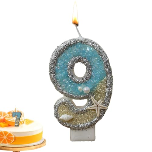 Kerzen zum Geburtstag | Strandthema Kuchen Kerze | Zahl 0-9 Cake Topper Kerzen Blau Seestern Kuchen Dekorationen für Geburtstag Feiern von Lumiscent