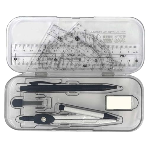 Kompass- und Winkelmesser-Set – 10-faches Mathe-Geometrie-Set | Protractor Kit with Storage Box, geometry set | Winkelmesser- und Zirkel-Set mit Lineal, Winkelmesser, Radiergummi | Student Supplies, M von Lumiscent