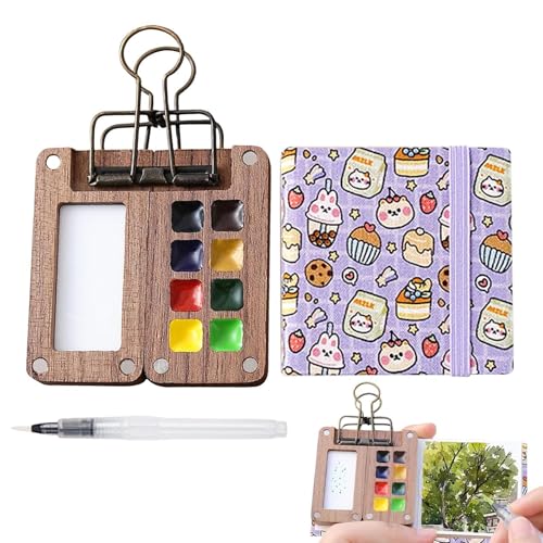 Reise-Aquarell-Set – Aquarellpalette mit Zubehör, Aquarellfarben-Set, 8 Fächer, Reise-Farbpalette, kleines Reise-Aquarell-Set, Taschen-Aquarell-Set für Outdoor, Zuhause, Schule von Lumiscent