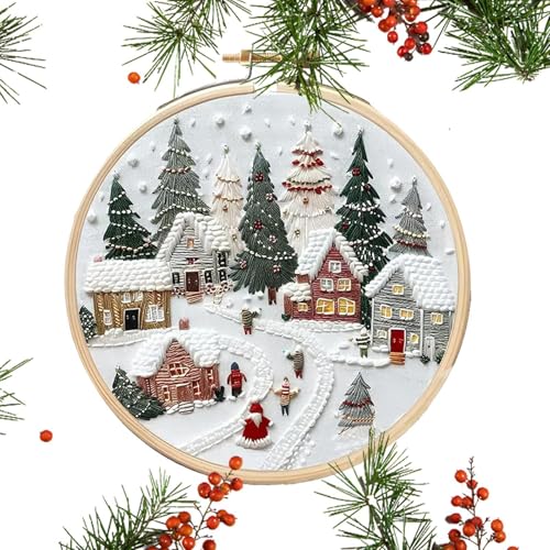 Stickerei Weihnachtsmuster, Weihnachten Häkeln | Weihnachten Stickerei Kit | Weihnachten Kunst Bastelset | Handstickerei Kit, Weihnachten Kunst Handwerk Kit, Einfache Stickerei Kit für Anfänger für von Lumiscent