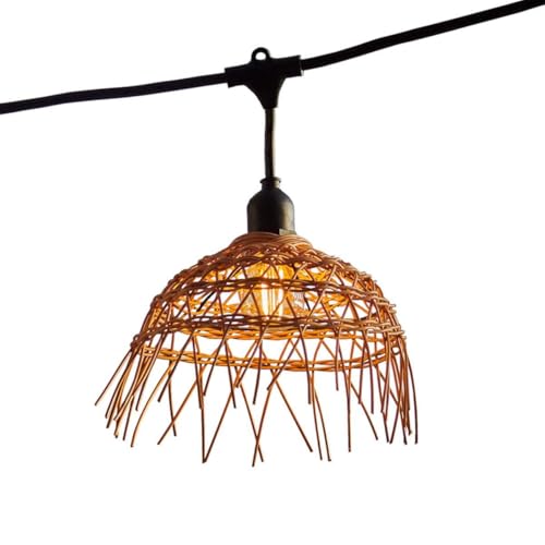 Lichterkette Außen anschließbar 42m mit 100er LED Filament E27 Warmweiß HAWAII LIGHT Lampenschirm Polyrattan Boho von Lumisky