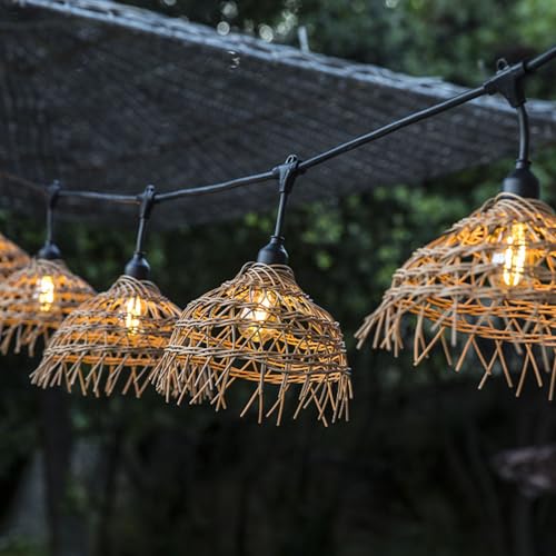 Lumisky Lichterkette Außen anschließbar 10m mit 20 LED Filament E27 Warmweiß HAWAII LIGHT Lampenschirm Polyrattan Boho von Lumisky