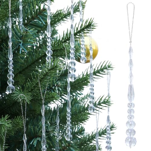 LUMITI 12 Stück Kristall-Eiszapfen Weihnachtsbaumschmuck, Glasperlen, hängende Kronleuchter-Anhänger für Weihnachten, Party, Hochzeit, Winterdekorationen (weiß klar) von Lumiti