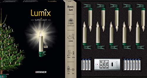 Lumix® Kabellose LED Christbaumkerzen Superlight Mini Metallic Basis-Set mit 12 Kerzen und IR-Fernbedienung, Cashmere, Art. 75545 von Lumix