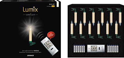 Lumix® LED kabellose Weihnachtsbaum Christbaumkerzen Superlight Mini 12er Basis-Set Warmweiß inkl. Fernbedienung 4h Ausschalt-Funktion Elfenbein 9cm 75522 von Lumix