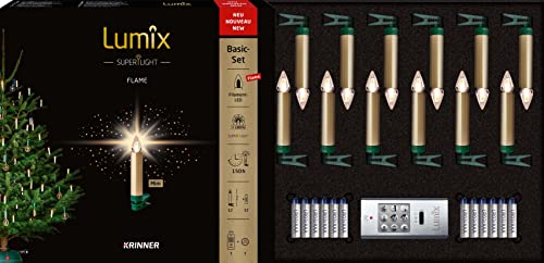 Lumix® kabellose LED Christbaumkerzen Weihnachtsbaumkerzen 12er Basis-Set SuperLight Flame Metallic Mini Gold 9cm warmweiß inkl. Fernbedienung 77143 von Lumix