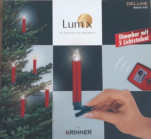 Lumix Krinner Deluxe Basis-Set rot 74146 10x rote, kabellose LED-Christbaumkerzen mit Funk-Fernbedienung und Batterien von Lumix