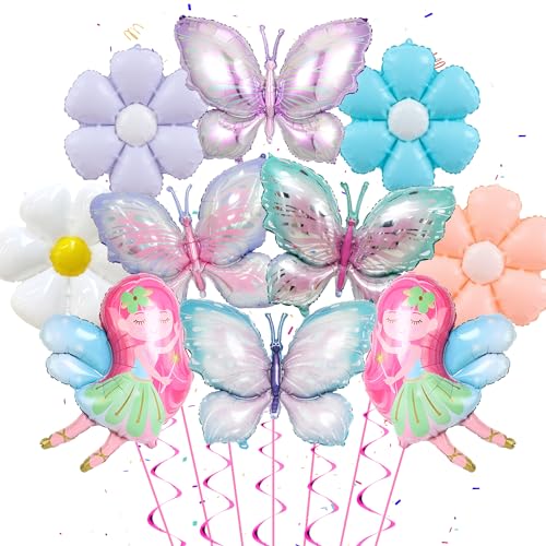 Schmetterling Fee Blumen Ballon Set - Bunte Schmetterlings Ballons und Blumen-Folienballons Feenpartyballons für Schmetterlings Thema Kindergeburtstags Deko von LumoFun