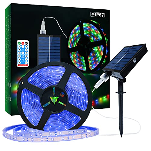 Lumtang Solar-LED-Lichtstreifen für den Außenbereich, 50 m, 560 LEDs, solarbetriebenes, blaues Licht, LED-Streifen mit 8 Beleuchtungsmodi, für Gartenbäume, Weihnachtsfeier-Dekoration von Lumtang