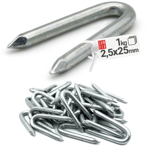 Krampen Stahlkrampen Zaunbau U-Nägel Diamantspitze Krampennägel U Klammer Verzinkt 2,5 x 25 mm 1 kg (ca.360 Stk.) von Lun Fix