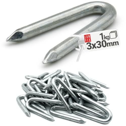 Krampen Stahlkrampen Zaunbau U-Nägel Diamantspitze Krampennägel U Klammer Verzinkt 3,0 x 30 mm 1 kg (ca.305 Stk.) von Lun Fix