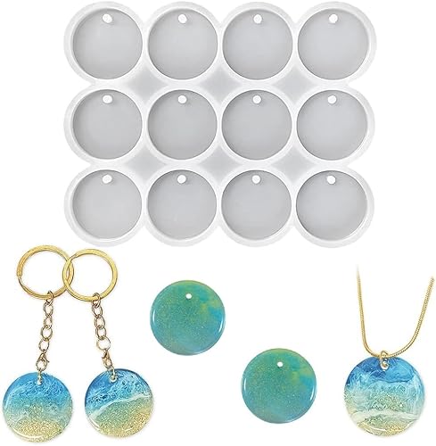 12 Hohlräume Epoxidharz Silikon Schmuck Set, Schmuck und Schlüsselanhänger-DIY Anhänger Formen Set, silikonformen Rund, Magnetform, Geeignet für Ohrringe, Schlüsselanhänger und Tiermarken Formen von Lunaanda