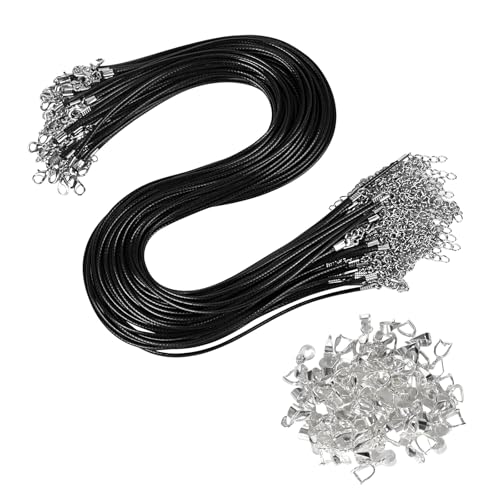 120 Stück Lederband Kette 50cm Lederband Kette mit Verschluss, Lederband Halskette Leder Set LederbäNder FüR Ketten, DIY Schmuck Machen Zubehör(60 Lederband Kette, 60 Anhängerschlaufe Ösen) von Lunaanda