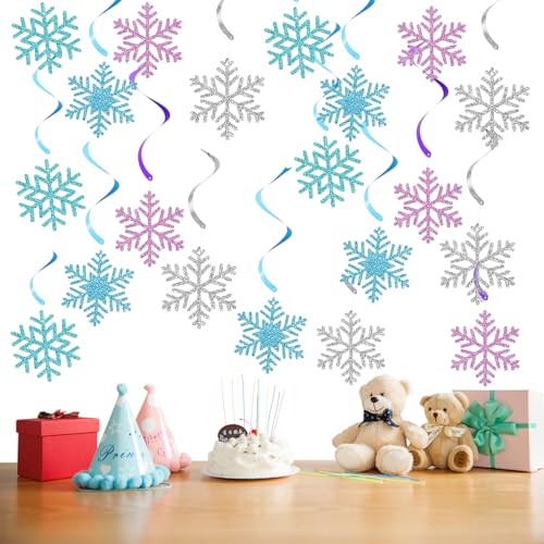 20 Stück Snowflakes Garland, Winter Wonderland Party Decorations, Spiralen Anhänger Girlanden, Schneeflocken Hängende Wirbel Dekorationen, Snowflakes Streamer, for Christmas, Wedding Supplies von Lunaanda