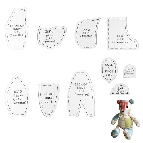 Memory Bear Schablonen-Lineal-Set, Bear Nähschablone, Bear Vorlagen zum Nähen, DIY Handgefertigtes Schneiden 15" Tiermuster, 10 Stück Acryl-Bastelbedarf für Anfänger, Verwandte, Meister, Freunde von Lunaanda