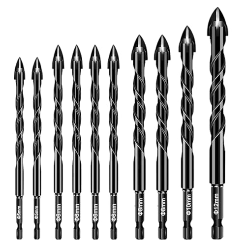 Lunaobrik Hochfester exzentrischer Spiralbohrer, Exzenterbohrer-Set | 10X krummer Bohrer mit Hartmetallspitze | Handwerkzeuge, Betonbohrer-Set mit hoher Härte für Präzisionsbohren von Lunaobrik