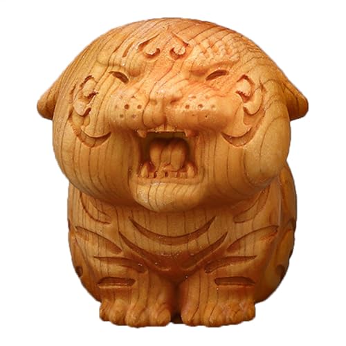 Lunaobrik Tiger-Holzskulptur – Handgefertigte Holzfigur | Sternzeichen-Tier-Ornament Für Auto, Büro, Heimdekoration, Chinesische Jahr-Tiger-Statue, Holzskulptur Für Sammler von Lunaobrik