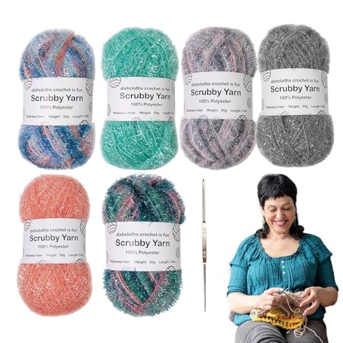 Scrubby-Garn - Scrubby-Garn zum Häkeln, Häkelgarn aus Polyester in verschiedenen Farben | Häkel-Webgarn, schrubbiges Polyestergarn, robust für Geschirrtücher, Scrubby-Garn für Geschirrtücher von Lunaobrik