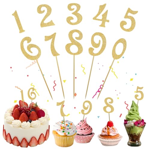 LunarCharm 10 Stück Glitzer Nummer Cake Topper Zahlen 0-9 Geburtstag Tortendeko Kuchenstecker Cupcake, Geeignet für Geburtstagsfeiern Jeden Alters Hochzeitsparty von LunarCharm