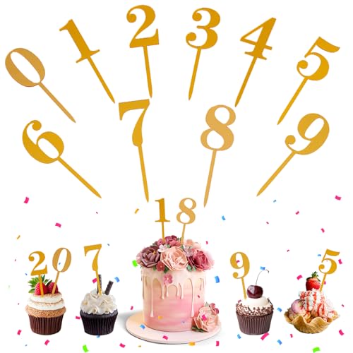 LunarCharm 10 Stück Nummer cake topper geburtstag Zahlen 0-9 Geburtstag Tortendeko Kuchenstecker Cupcake, Acrylmaterial Geeignet für Geburtstagsfeiern Jeden Alters Hochzeitsparty von LunarCharm