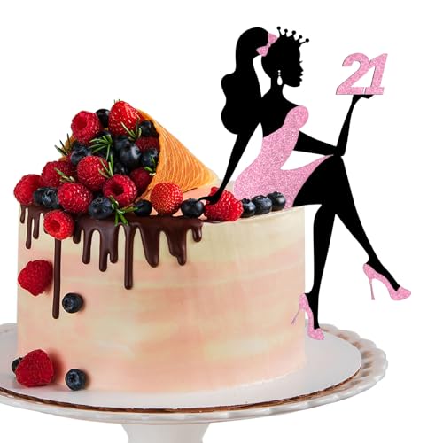 LunarCharm Mädchensilhouette Tortendeko, 21 Geburtstag Cake Topper Glitter High Heel Mädchen Kuchen Deko für Mädchen Lady Bachelorette Thema Geburtstag Party Tortendeko von LunarCharm