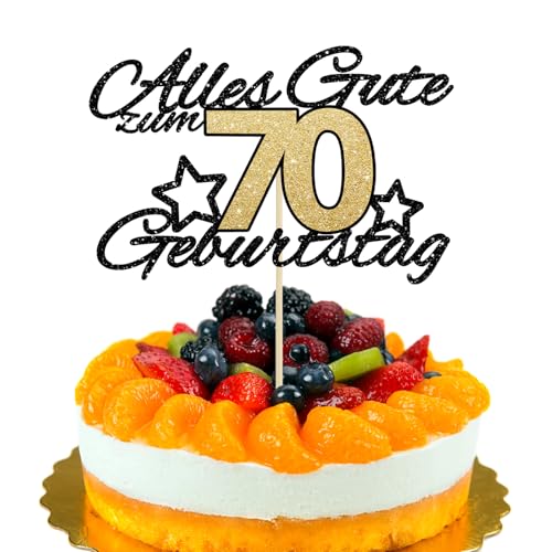 LunarCharm Torten Deko 70. Alles Gute zum Geburtstag schwarz-goldener Glitzer 70 Jahre Happy 70th Birthday Cake Topper Kuchen Topper Kuchendeko 70 Geburstagstorte Deko von LunarCharm