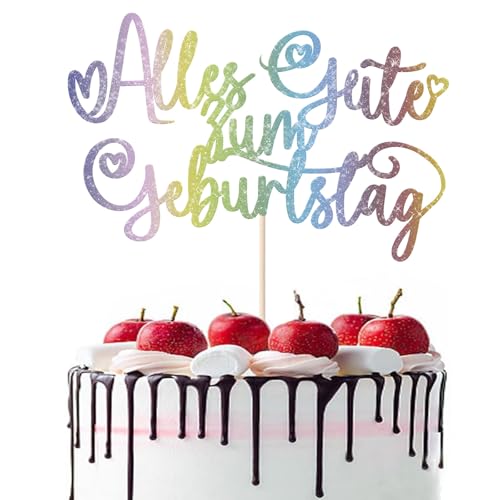 LunarCharm Torten Deko Alles Gute zum Geburtstag, Geburtstagstorte-Topper mit Farbverlauf und Glitzer, Happy Birthday Cake Topper Kuchen Topper Kuchendeko von LunarCharm