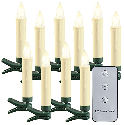 Lunartec Christbaum-LED-Kerze: LED-Outdoor-Weihnachtsbaum-Kerzen mit Timer, warmweiß, 10er-Set, IP44 (LED-Weihnachtsbaumkerzen kabellos, LED-Weihnachtskerzen kabellos, Kabellose Lampen) von Lunartec