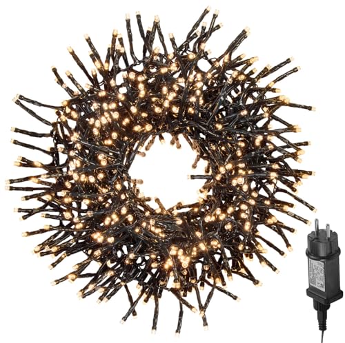 Lunartec Lichterkette Weihnachten: LED-Büschel-Lichterkette, 2.000 LEDs, 8 Modi, IP44, 20 m, warmweiß (LED-Lichterkette netzbetrieben, Büschel-Lichterkette aussen, Weihnachtsbaumkerzen) von Lunartec