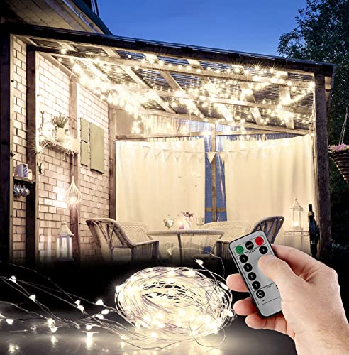 Lunartec Lichterkette Netz: Outdoor-Lichtervorhang, 300 LEDs, Fernbedienung, 3 x 3 m, weiß, IP44 (Lichterkette Vorhang Outdoor, Lichterkette Balkon außen, Gartensteckdose) von Lunartec