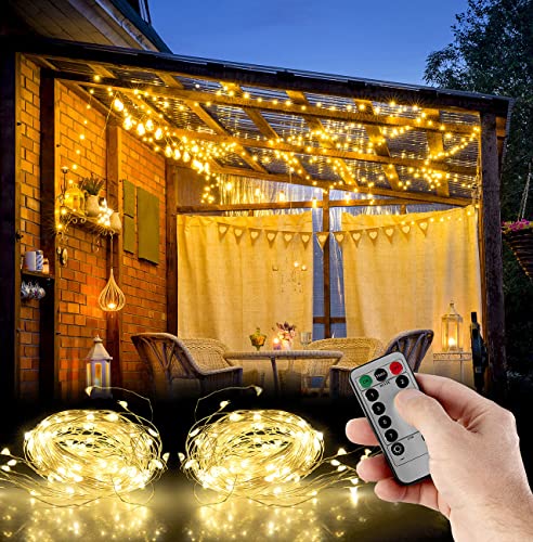 Lunartec Lichtervorhang mit Timer: 2er-Set LED-Lichtervorhänge, 300 LEDs, Fernbedienung, 3x3 m, warmweiß (LED Lichtervorhang mit Timer, Lichtervorhang innen warmweiß, Fernbedienungen) von Lunartec