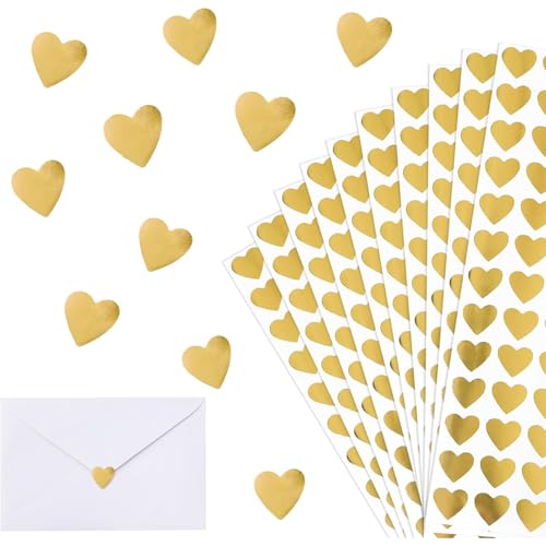 1200 Stück Glitzer Herz Aufkleber Selbstklebend Herzform Sticker Etiketten für Valentinstag Ostern Hochzeit Gästebuch Geschenkbeutel DIY Handwerk Scrapbooking Umschlagsiegel Dekoration (Gold) von Lunpog