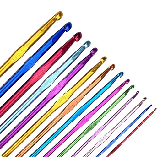 14 Stück Häkelnadel Set Crochet Hooks Stricknadeln aus bunt Aluminium 14 Größen 2mm-10mm Stricken Werkzeuge Zubehör für Anfänger von Lunpog