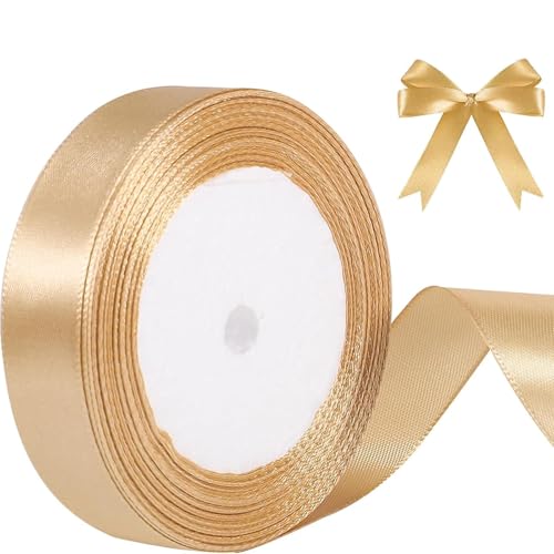 2cm Gold Satinband, Satin Dekoband Präsent Geschenkband Breit Ribbon für Kleid Hochzeit, Taufe und Geburtstag Geschenke,Satin Dekoband, Deko Band Geschenkverpackung, 22.8M von Lunpog