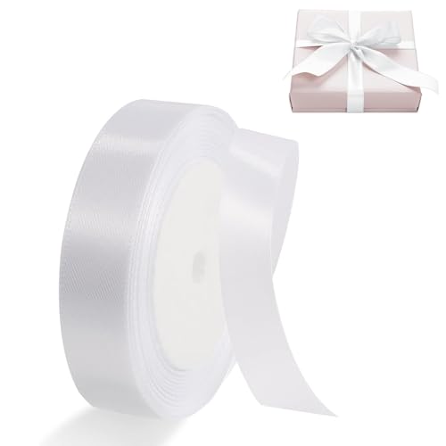 2cm Weiß Satinband, Satin Dekoband Präsent Geschenkband Breit Ribbon für Kleid Hochzeit, Taufe und Geburtstag Geschenke,Satin Dekoband, Deko Band Geschenkverpackung, 22.8M… von Lunpog