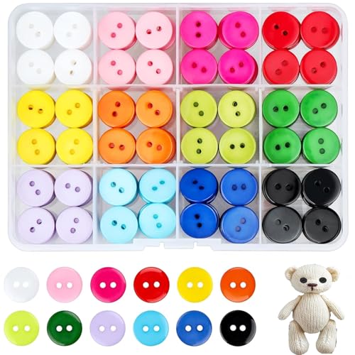 300 Stück Bunte Knöpfe 15mm 2-Loch Harz Knöpfe Rund Knöpfe mit Aufbewahrungsbox für Nähen Kinder DIY Handwerk Scrapbooking und Dekorieren, 12 Farben für DIY Basteln Nähen Scrapbooking und Dekorieren von Lunpog