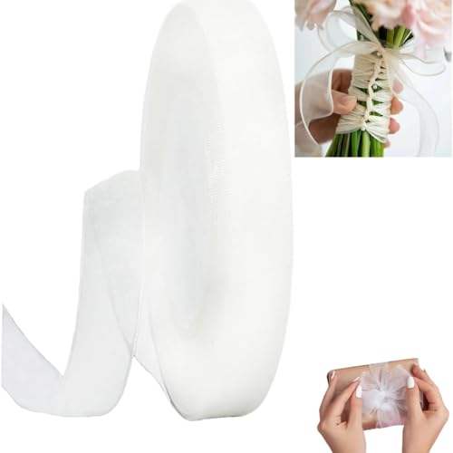 45m Organzaband Weiß 1.5cm Breit Chiffo Geschenkband,Transparentes Organza Bänder Chiffonband Schleifenband Dekoband Geschenkverpackung Deko Band Tüllband für Weihnachten Hochzeit (2 Stück) von Lunpog