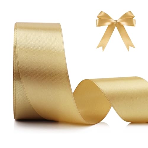 4cm Gold Satinband, Satin Dekoband Präsent Geschenkband Breit Ribbon für Kleid Hochzeit, Taufe und Geburtstag Geschenke,Satin Dekoband, Deko Band Geschenkverpackung, 22.8M… von Lunpog