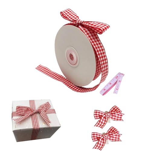 Gingham-Band, Rot und Weiß Kariert, Polyesterband, Picknickband, Weihnachtsband, für Schleifen, Nähen, Geschenkverpackungen, Hochzeit, 1.5cm x 45m von Lunpog