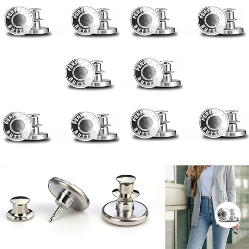 Jeans Knöpfe Ohne Nähen, 12 Stück 17mm Button Pins, Hosenknöpfe Zum Stecken, DIY Jeansknopf, Hosen Enger Machen, zum Erweitern oder Reduzieren der Hosengröße von Lunpog