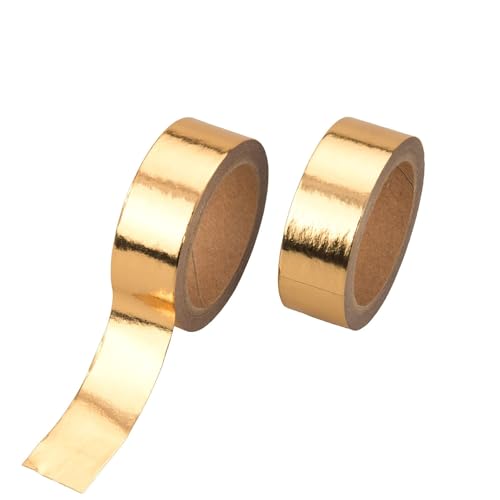 Lunpog 2 Rollen Washi Tape Gold, 15mm x 5m Goldfolie Washi Klebeband gold, Metallic Klebeband, Glänzendes Gold Klebeband für Scrapbooking Handwerk Deko Scrapbook von Lunpog