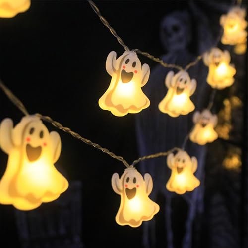 Lunpog Halloween Deko, Halloween Lichterkette Batterie 3 Meter, 20 LED Weiße Geister Lichterkette für Außen Innen Halloween Garden Deko (Batterien Nicht) von Lunpog